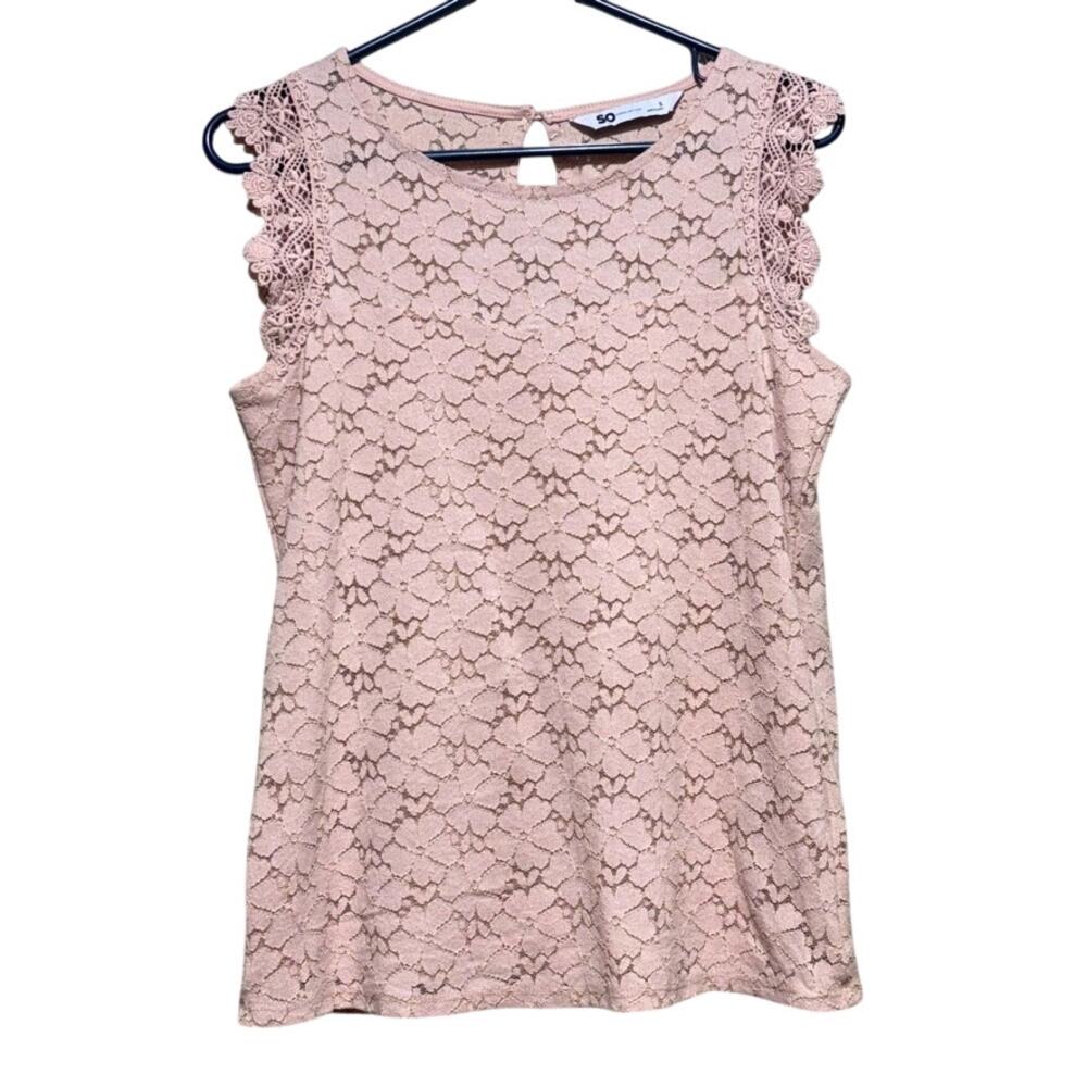 SO Pink Rose Floral Lace Ruffle Sleeveless Tank Top Size Small Cottagecore
